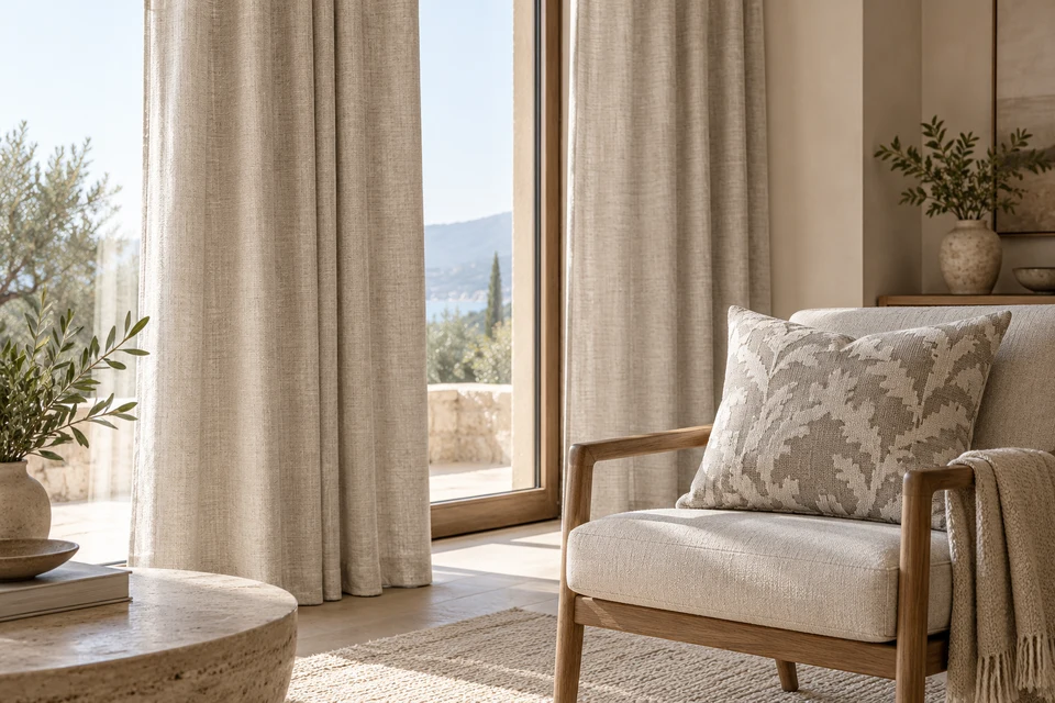 Curtains and decorative cushions, illustrative application